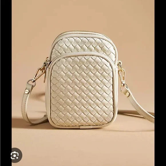 Mali + Lili Josie bone vegan leather double Woven Crossbody Bag convertible - Picture 6 of 11